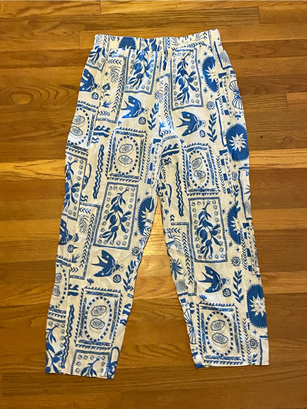 Calypso blue and white linen pants